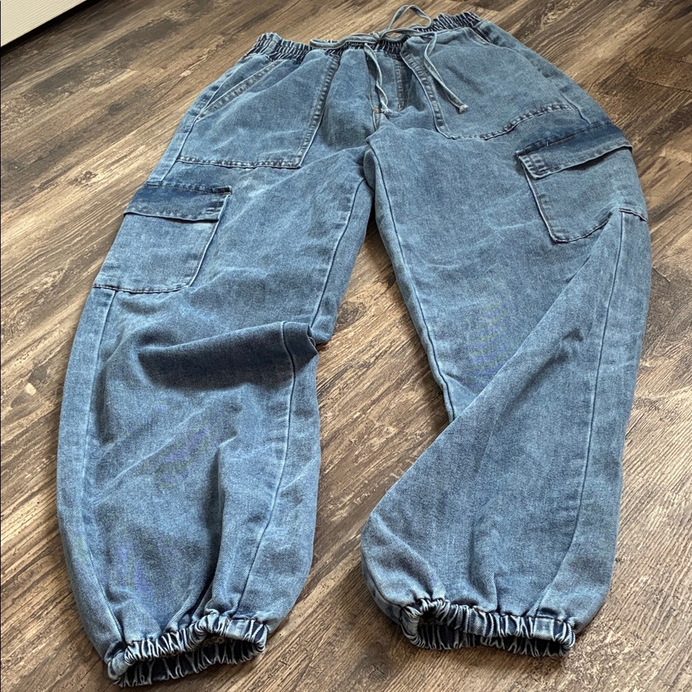 Women's Blue Cargo Flare Jeans